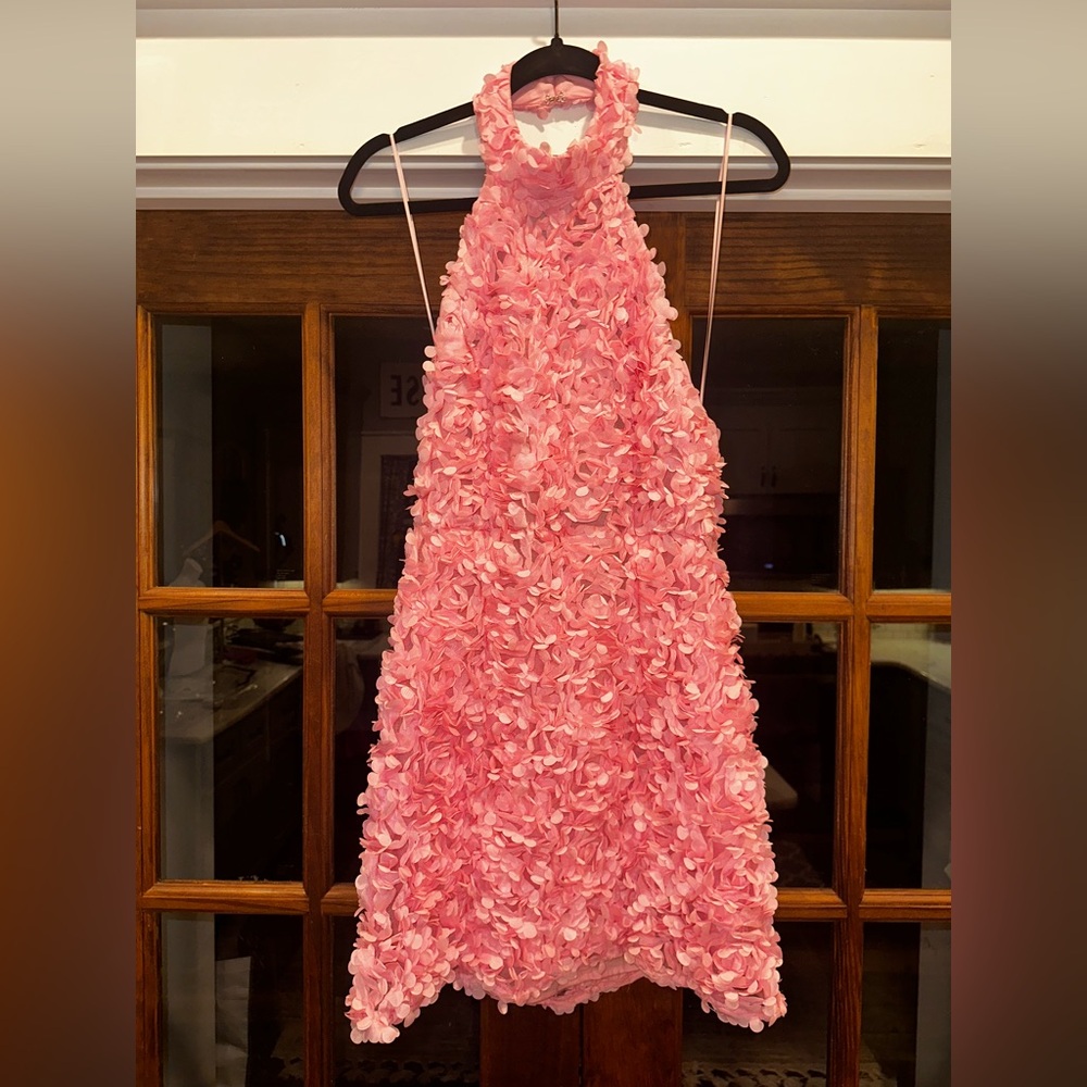 Pink Floral Halter Mini Dress